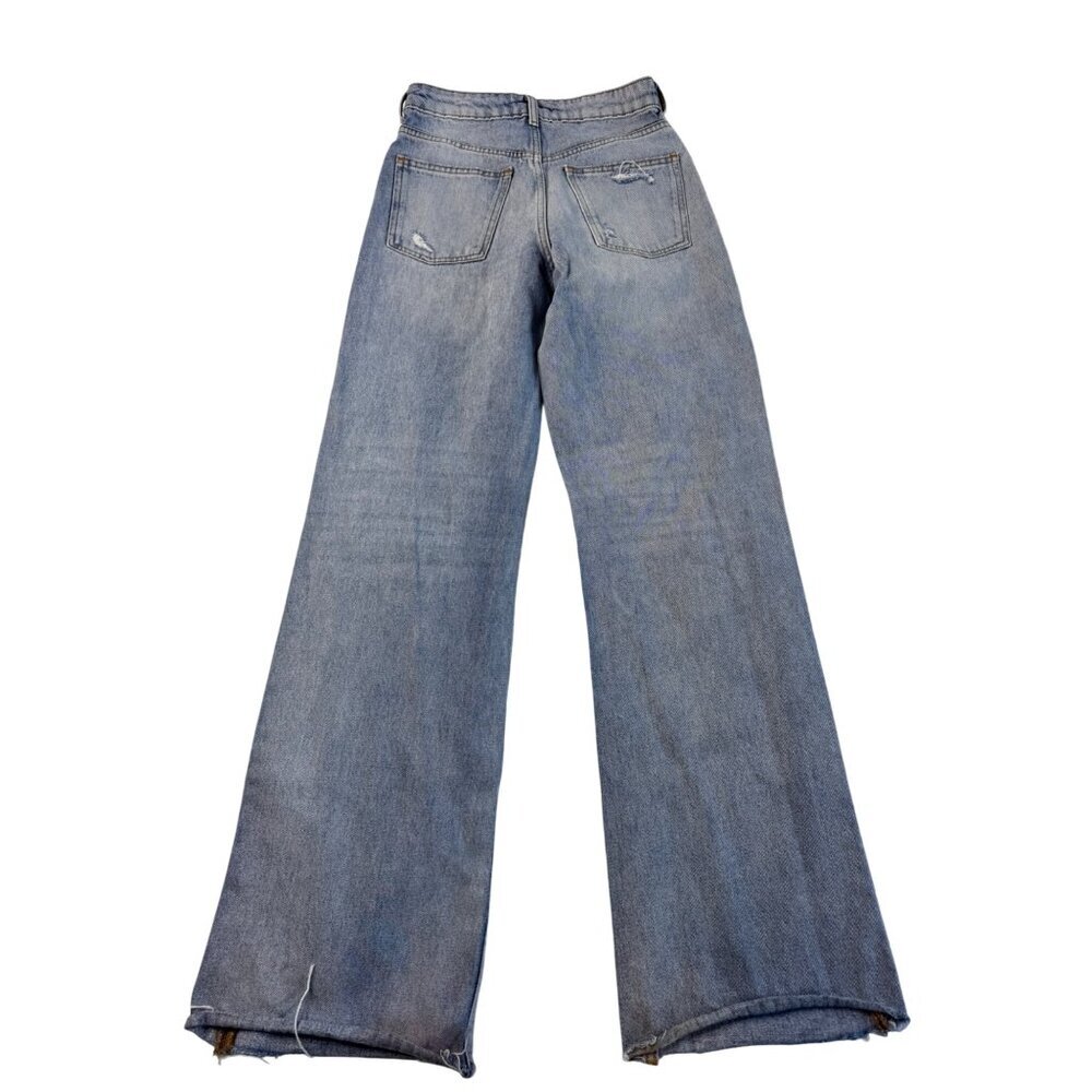 Zara Womens Distressed Straight-Leg Light Wash Denim Jeans SZ 4 Raw Hem - Picture 2 of 9